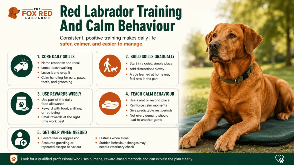 Red Labrador Training And Calm Behaviour