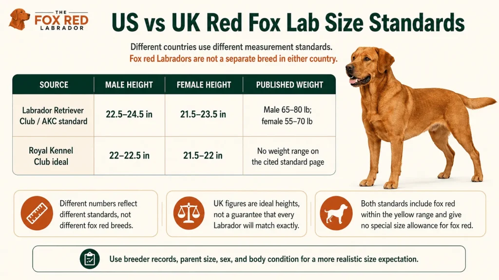 US vs UK Red Fox Lab Size Standards